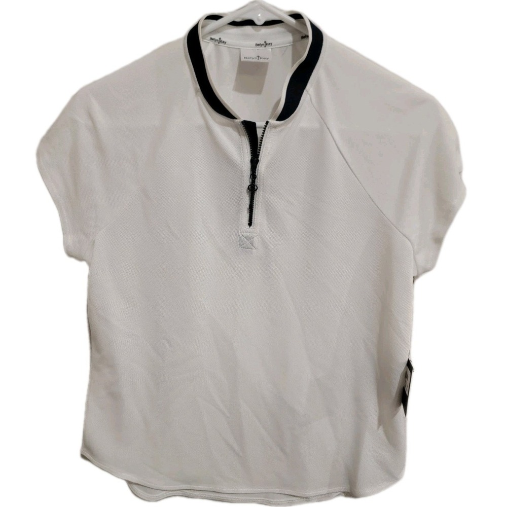NWT Belyn Key Blynky Top Chalk White Navy Zip Polo‎ Golf Shirt Women's Small $98